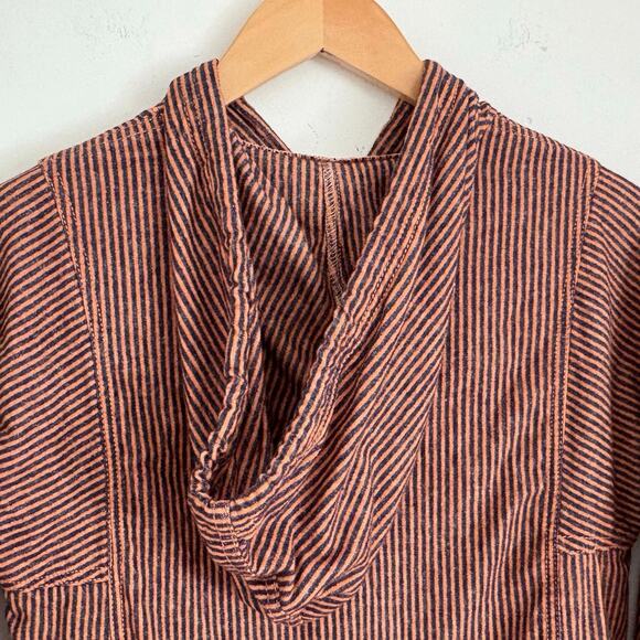 Anthropologie Mur Mur Boho Hoodie Embroidered Blue Striped Cotton Top Size S - Picture 4 of 7